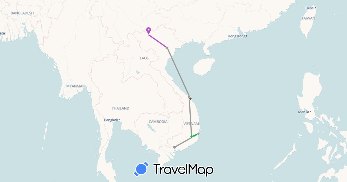 TravelMap itinerary: driving, bus, plane, train, motorbike in Vietnam (Asia)